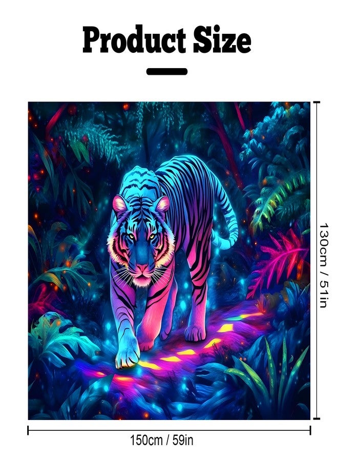 BVBOX Blacklight Animal Tiger Tapestry 59"x51", Iridescent Jungle Tiger Tapestry Glow In The Dark, UV Reactive Black Light Upright Posters Wall Hanging for Bedroom Dorm Living Room Backdrop Decor - Image 4